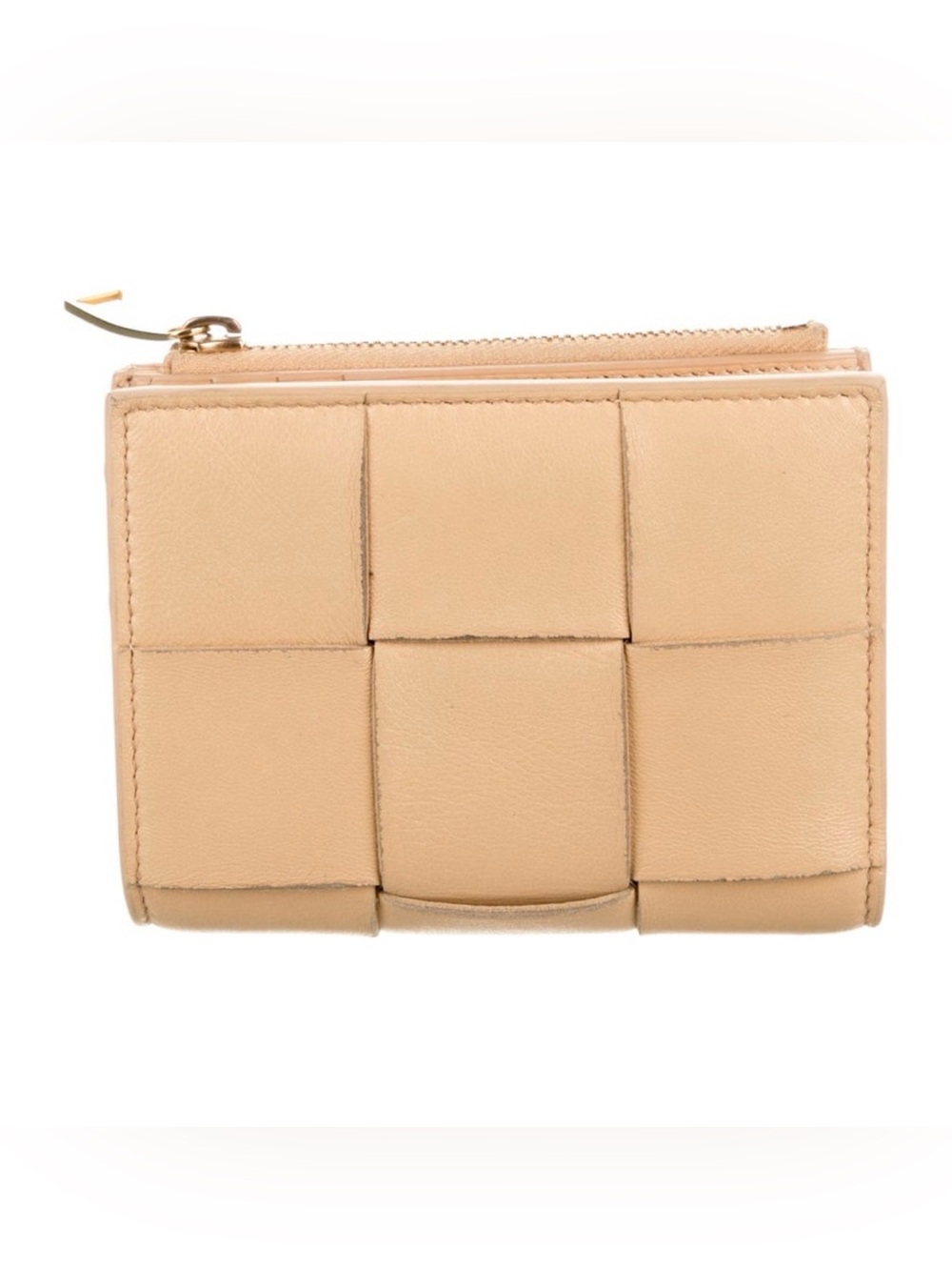 Bottega Veneta Beige Woven Leather Zip Wallet - Women EUC 5”x5” The Real Real
